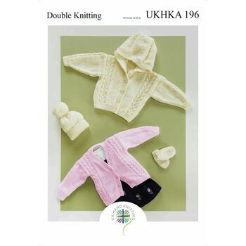 UKHKA 196 Cardigans, Hat & Mittens Double Knitting Pattern