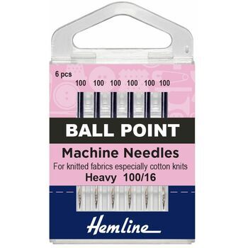 Hemline Ball Point Sewing Machine Needles - Fine, 100/10 (6 Pieces)
