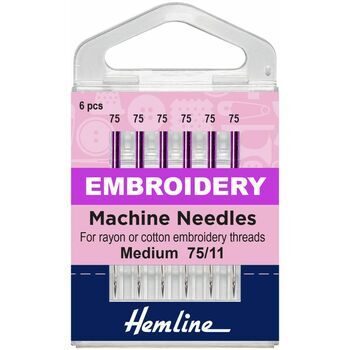 Hemline Embroidery Sewing Machine Needles - Fine 75/11 (6 Pieces)