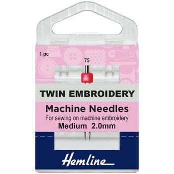 Hemline Twin Embroidery Sewing Machine Needles - 75/11, 2.0mm (1 Piece)