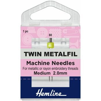 Hemline Twin Metalfil Sewing Machine Needles - 80/12, 2mm (1 Piece)