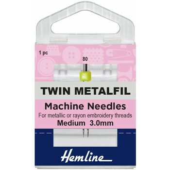 Hemline Twin Metalfil Sewing Machine Needles - 80/12, 3mm (1 Piece)