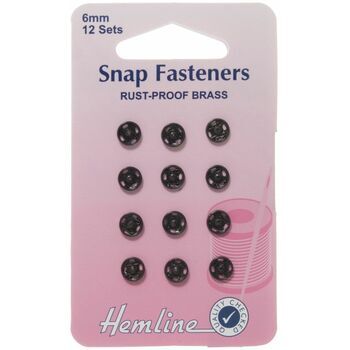 Hemline Brass Sew-On Snap Fasteners (Black) - 6mm
