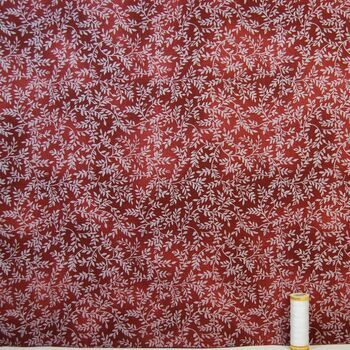 Wine Red Fabric with White Leaf Print: 100% Cotton