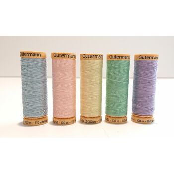 Gutermann Pastel Colours Natural Cotton Thread: 100m - Pack of 5