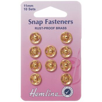 Hemline Sew-on Gold Snap Fasteners (11mm) - Pack of 10