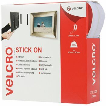 Velcro Stick-On Hook & Loop Tape - 20mm (White) Per Metre
