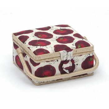 Small sewing basket with red pincushions print