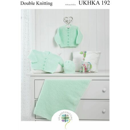 UKHKA 192 Baby Cardigans, Hat & Blanket Double Knitting Pattern