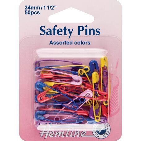 Hemline Safety Pins (Assorted Colours) - 50pcs
