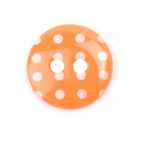Bright Orange/White Spotted 2 hole button: 15mm
