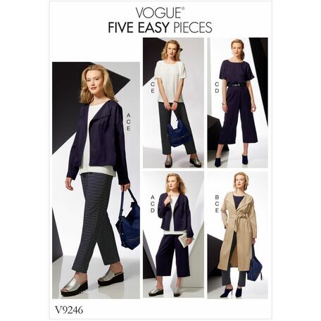 Vogue Pattern V9246 Misses' Drop-Shoulder Jackets, Belt, Top with Yokes, and Pull-on Pants