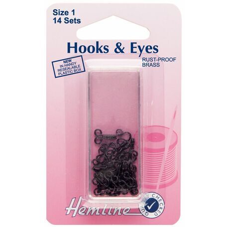Hemline Hooks & Eyes - Black (Size 1)
