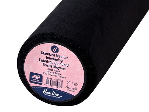 Hemline Interfacing: Standard: Medium: Iron-on: 25m x 90cm: Black