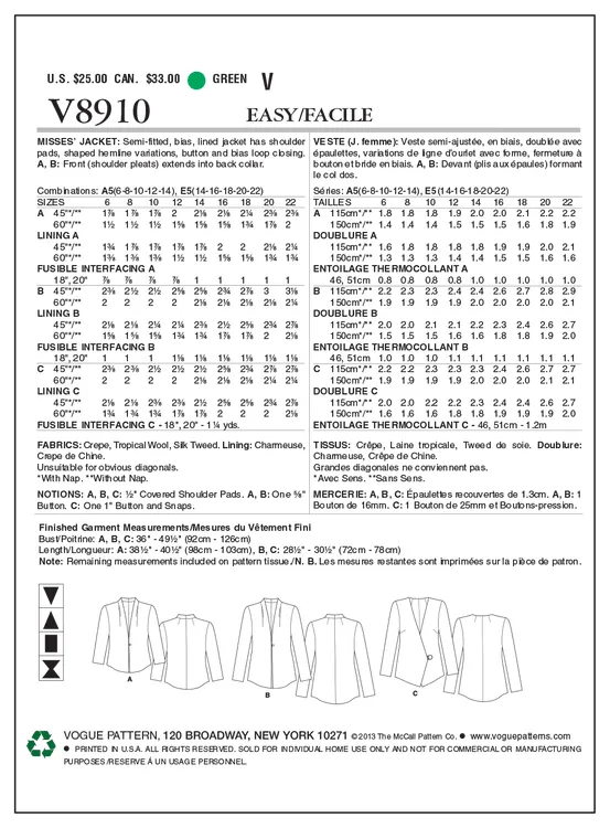 Vogue pattern V8910 from £17.50