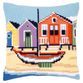 Cross stitch cushion Cover Boat and Huts additional 1