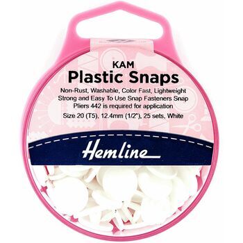 Hemline: Plastic Snaps: 25 x 12.4mm Sets: White