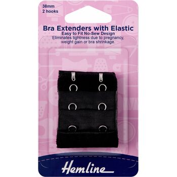 Hemline Bra Extender (with elastic) - Black (38mm)
