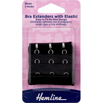 Hemline Bra Extender (with elastic) - Black (50mm)