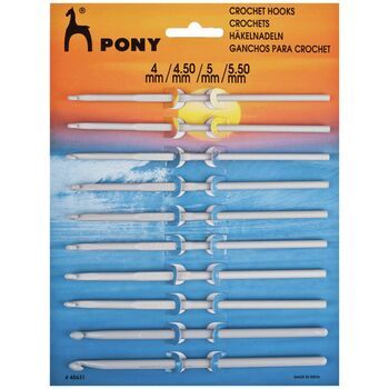 Pony Aluminium & Plastic Crochet Hooks (10 Assorted Sizes) - 4.00 - 5.50mm
