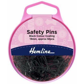Hemline Black Safety Pins - 19mm (50 Pieces)