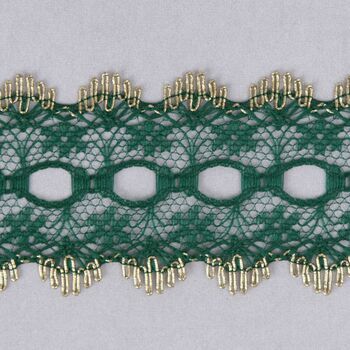 Essential Trimmings Eyelet Knitting In Lace Trimming - 30mm (Green with Gold Edge) Per metre