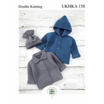 UKHKA 158 DK Baby Jackets & Hat Double Knitting Pattern