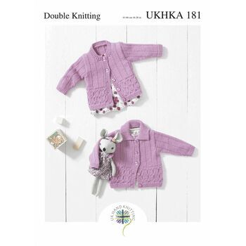UKHKA 181 Baby Round & Flat Collar Cardigans Double Knitting Pattern