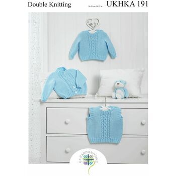 UKHKA 191 Baby Jumper, Cardigan & Tank Top Double Knitting Pattern