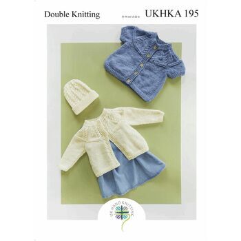 UKHKA 195 Baby Cardigans & Hat Double Knitting Pattern