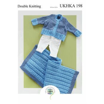 UKHKA 198 Baby Cardigan & Blanket Double Knitting Pattern