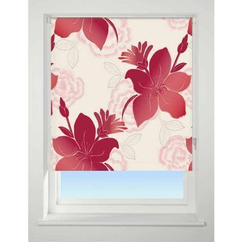 Universal Patterned Blackout Roller Blind: Lily Red
