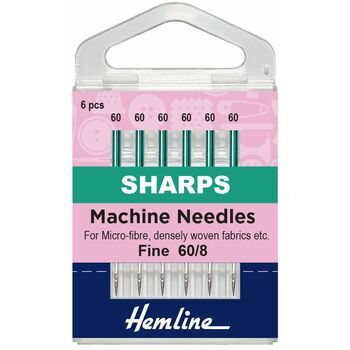 Hemline Sharps Sewing Machine Needles - Extra Fine 60/8 (6 Pieces)