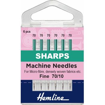 Hemline Sharps Sewing Machine Needles - Fine 70/10 (6 Pieces) - 5 Packs