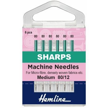 Hemline Sharps Sewing Machine Needles - Medium 80/12 (6 Pieces)