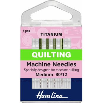 Hemline Quilting Sewing Machine Titanium Needles - Medium 80/12 (4 Pieces) - 5 Packs
