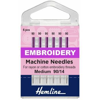 Hemline Embroidery Sewing Machine Needles - Medium 90/14 (6 Pieces)