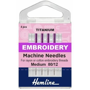 Hemline Embroidery Titanium Sewing Machine Needles - 80/12 (4 Pieces)