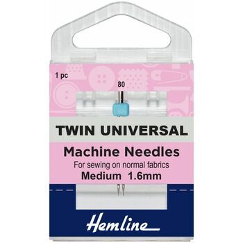 Hemline Twin Universal Sewing Machine Needles - 80/12 1.6mm (1 Piece)