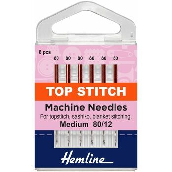 Hemline Top-Stitch Sewing Machine Needles - 80/12 (6 Pieces)