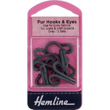 Hemline: Fur Hooks and Eyes: Grey: Size 3: 3 Sets
