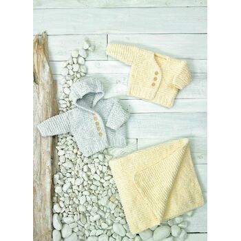 James C Brett JB696 Baby Velvet Chunky Knitting Pattern - Hooded Cardigan, Cardigan & Wrap