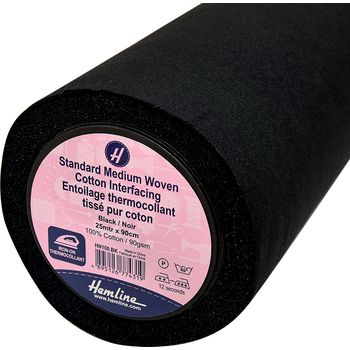 Interfacing Medium Cotton Woven: Iron-on: 25m x 90cm: Black