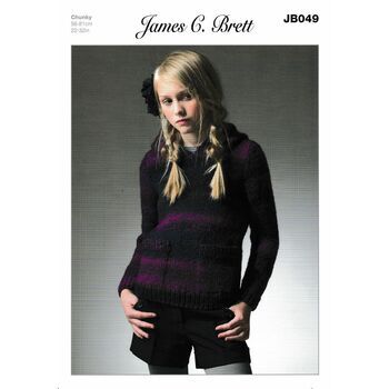 James C Brett Chunky Knitting Pattern JB049 (Girls Hooded Sweater)