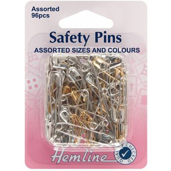Hemline Safety Pins Assorted Sizes Value Pack (96pcs)