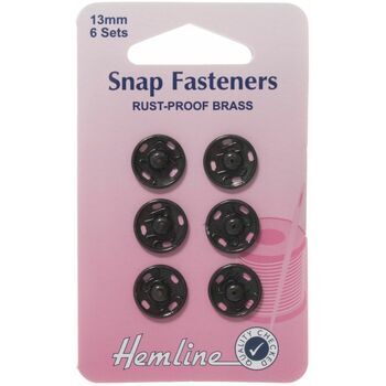 Hemline Sew On Snap Fasteners (Black) - 13mm
