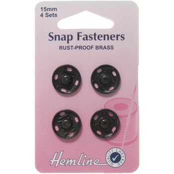 Hemline Sew On Snap Fasteners (Black) - 15mm