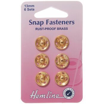 Hemline Brass Sew-On Snap Fasteners (Gold) - 13mm