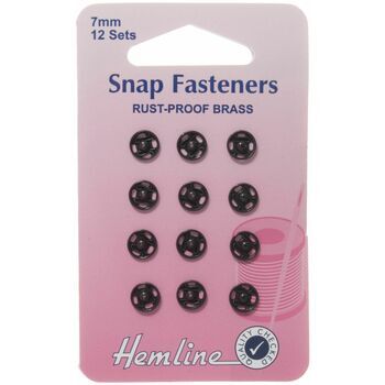 Hemline Brass Sew-On Snap Fasteners (Black) - 7mm