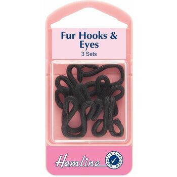 Hemline Fur Hooks and Eyes - Black (Size 3)